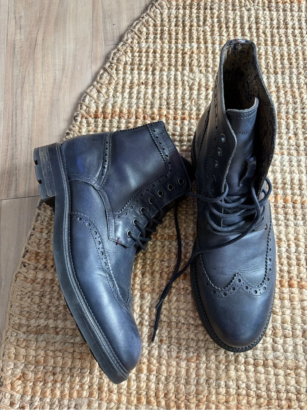 Tommy Hilfiger Blue Leather Brogue Lace-Up Boots